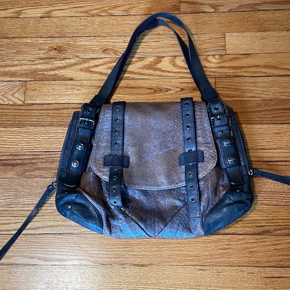 MICHELE Metallic Brown Snake Leather Bag Satchel